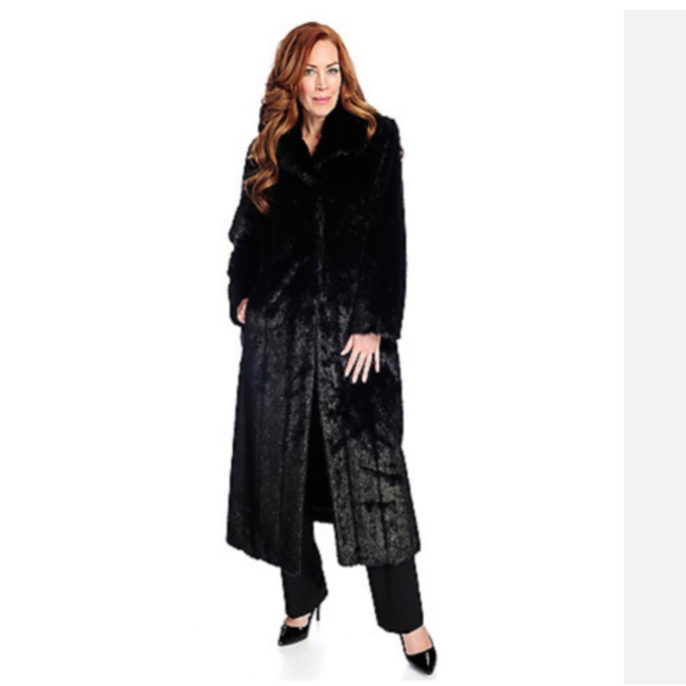 Black Full-Length Faux Fur Pamela McCoy Winter Coat Size Large